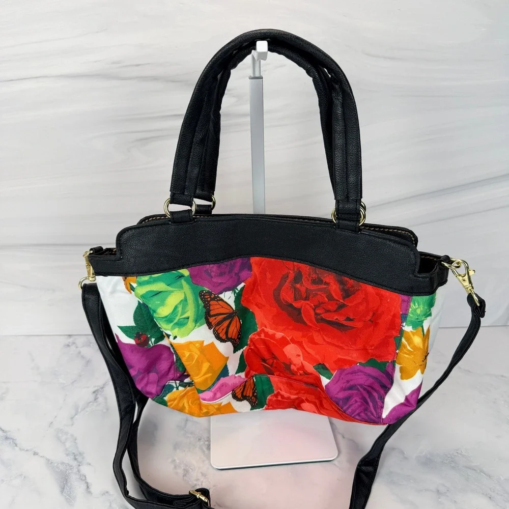 Avon Floral Butterfly Reversible Satchel Multicolor Cottagecore Gardenparty